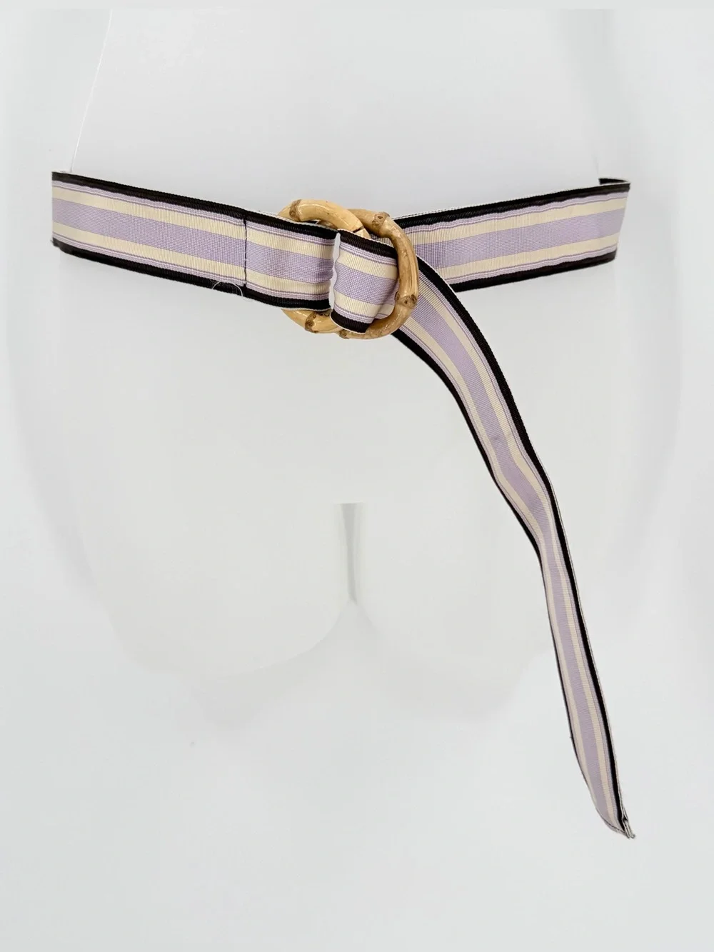 J. Crew Belt Womens S/M Grosgrain Ribbon D-Ring Bambo Purple Striped READ - Picture 2 of 9